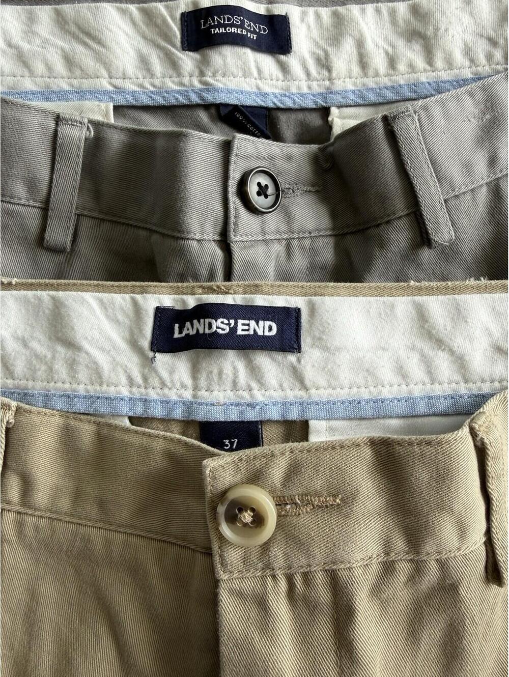 Lands End Men’s Tailored Fit 2 Pair Pants 37x27 Cotton Gray And Light Brown